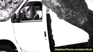 A girl is being whipped in the middle of the street