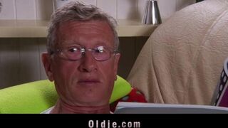 A hot chick is having fun with older guys in this steamy scene