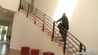 A hot brunette with big tits fucks a black man in HD