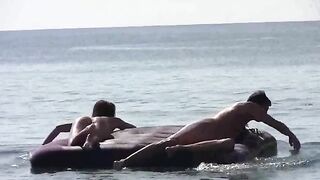 A girl showed her body on the beach without clothes