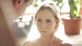 A cute blonde horseback ride ends with a gentle finish