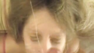 A cumshot on the girl’s face after a blowjob, just great!