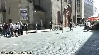 I showed my shaved pussy to all passers-by
