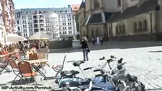 I showed my shaved pussy to all passers-by