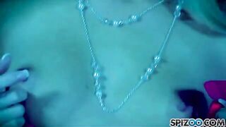 Blonde girl masturbates with dildo in her wet pussy