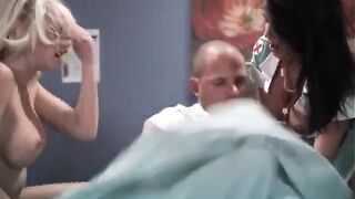 Two sexy nurses share a big cock in this hot scene