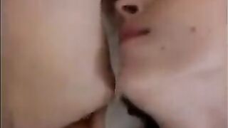 A girl has sex with two guys and then sucks their cum from her pussy and ass