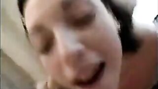 A girl has sex with two guys and then sucks their cum from her pussy and ass