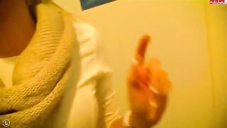 Girl came to toilet and started rubbing herself, but was interrupted by a stranger