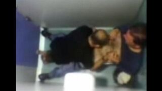 The camera in the toilet saw how two guys were sucking cock