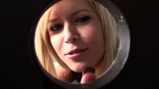 Blonde blew a cock through the toilet hole