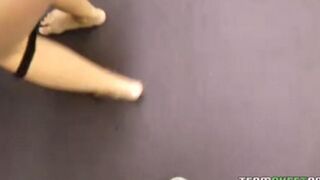 The cute blondie is sucking cock sweetly