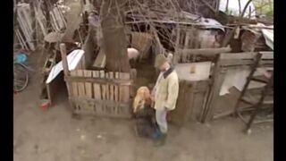 A sexy Russian girl is fucking outdoors in the village