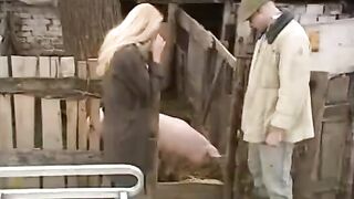 A sexy Russian girl is fucking outdoors in the village