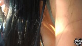 A blowjob from a beautiful girl with big tits in the car