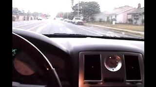 A cute girl made a blowjob right in the car, it was a risk