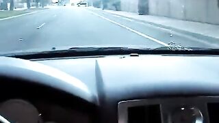 A cute girl made a blowjob right in the car, it was a risk