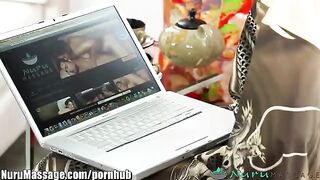 Chinese babe gets her tight pussy railed after an oily massage