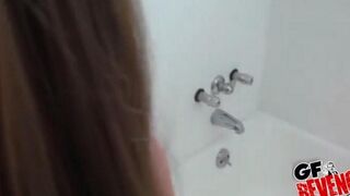 A woman has sex right at home in the toilet bowl, showcasing her stunning curves