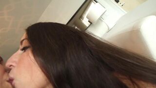 Hot lesbian action with Lena Nicole and Serena Blair on the couch