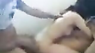 Asian beauty has sex with two guys in an intense threesome