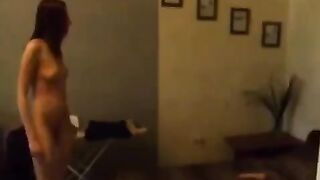 A sexy Russian is not embarrassed to caress herself in the kitchen