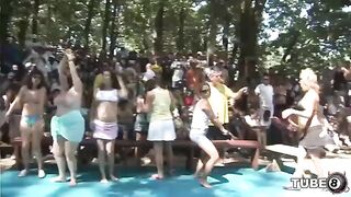 A young girl has fun with someone in the forest