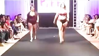 Fatty bitches run in swimsuits in front of the camera
