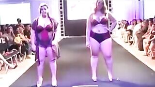 Fatty bitches run in swimsuits in front of the camera