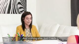 Young girl Tracy Lindsay fucks with a female agent in a steamy lesbian casting