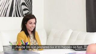 Young girl Tracy Lindsay fucks with a female agent in a steamy lesbian casting