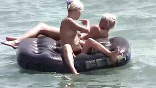 A naked girl is having fun on the mattress, it’s hot!