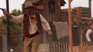 The cowboy punished but licked her pink clitoris