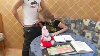 Instead of lessons, a cute schoolgirl got fucked in the kitchen