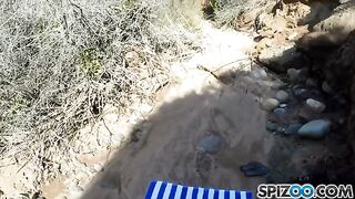 A girl with big natural tits is fucking outdoors