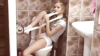 Public toilet surprise with a cute 18-year-old blonde