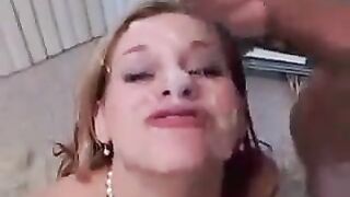 The guy released cum to the mouth of a young beauty