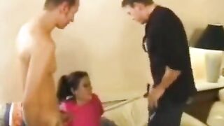 The young nanny is too lascivious and gives herself to two men
