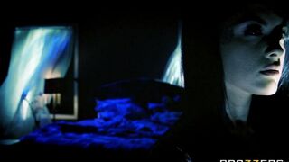 A brunette with natural tits wanted to get fucked after a bad sleep