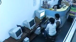 Young girl masturbating on her webcam in cafe