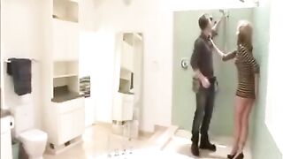 The wife fucked by plumber and her husband watched