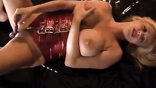 Busty solo masturbation with a big toy and intense orgasm