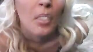 A whimsical blonde licks the sperm from a spoon in an intense session