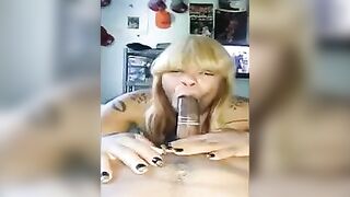 Black whore sucked cock with a condom in a homemade video