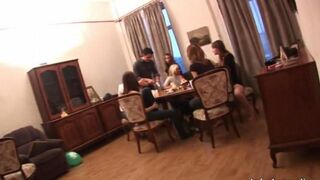 Russian beauty arranged a gangbang for her friends at the party