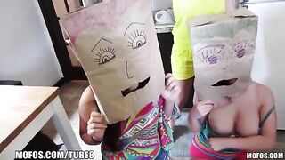 The girls wore bags on their heads and had sex with guys in an orgy
