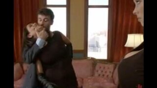 A husband punishes his wife and maid in a kinky BDSM style