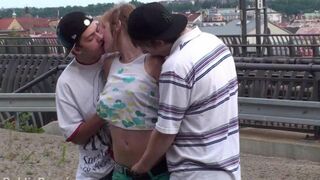 An amateur threesome with an 18-year-old girl having fun with two guys