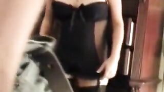 A husband fucked his wife in corset in bedroom