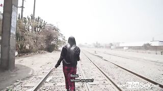Skinny Venezuelan babe gets picked up by a stranger near the train track